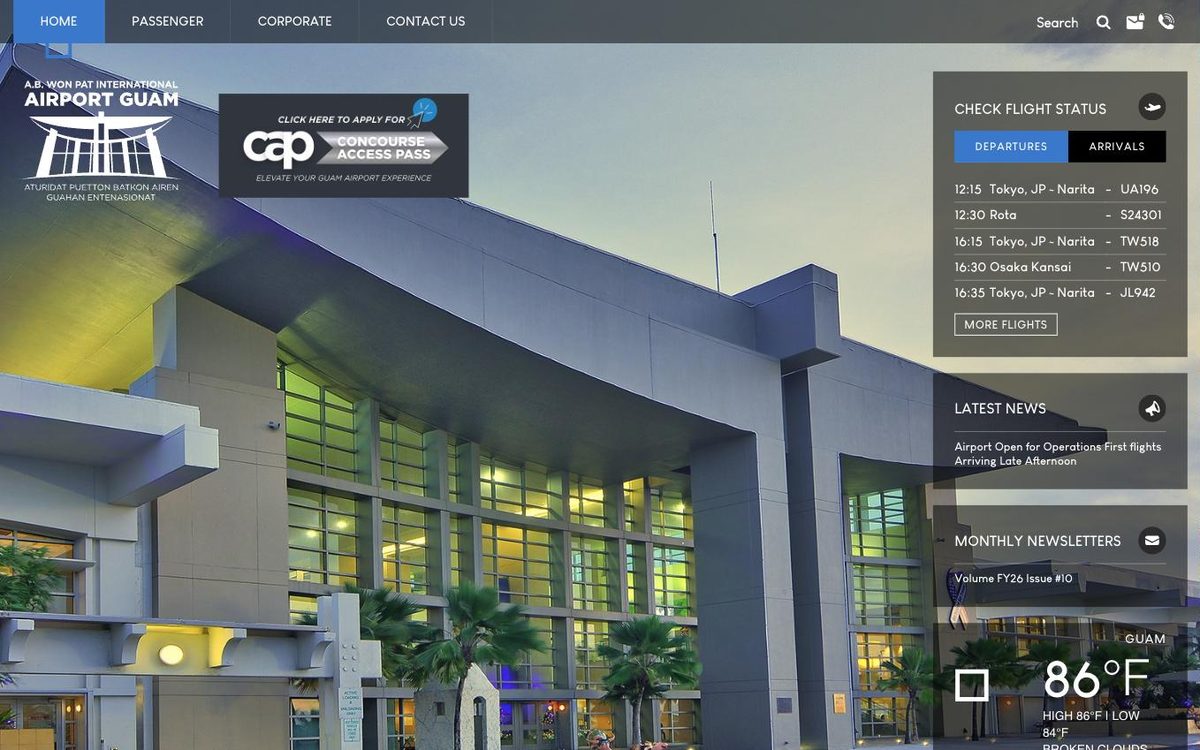 A.B. Won Pat International Airport Authority website — homepage view