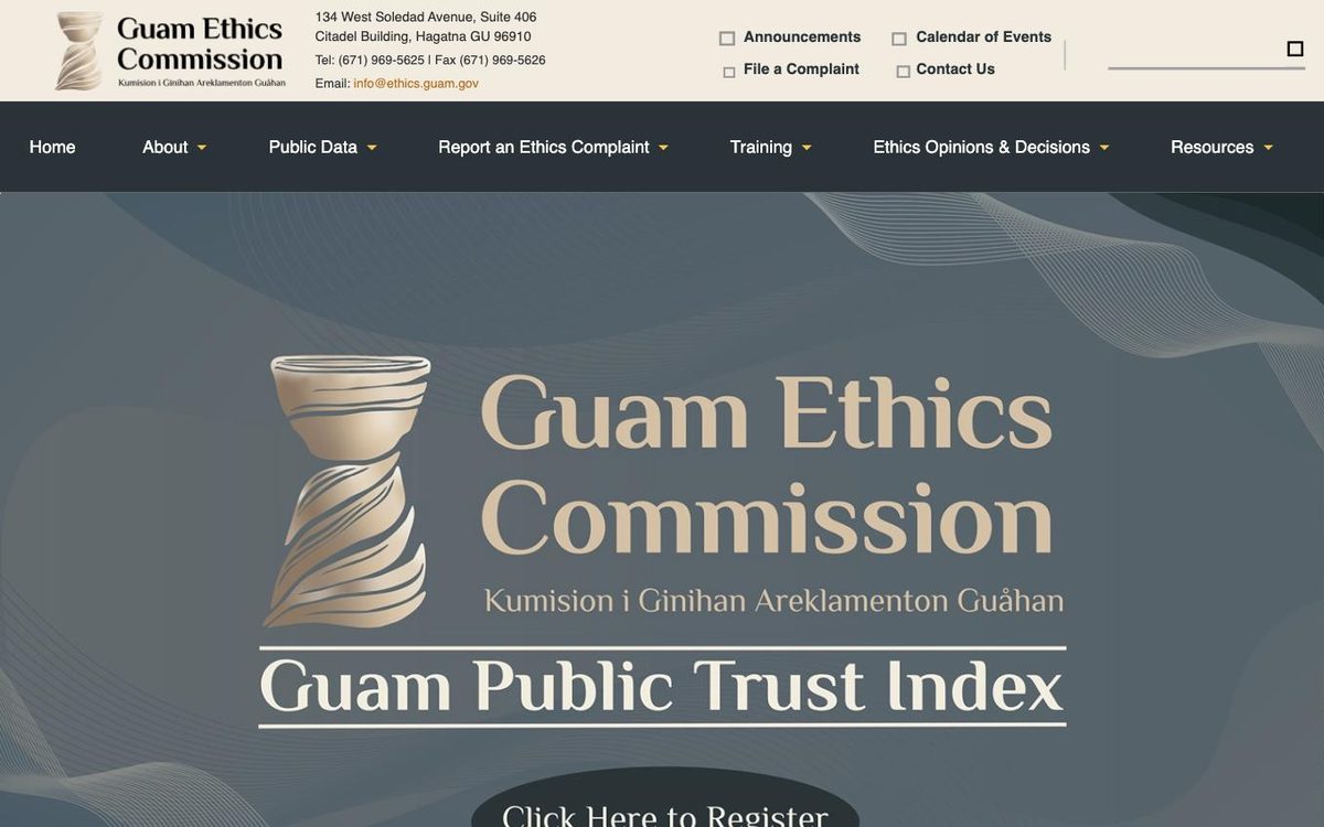 Guam Ethics Commission website — homepage view