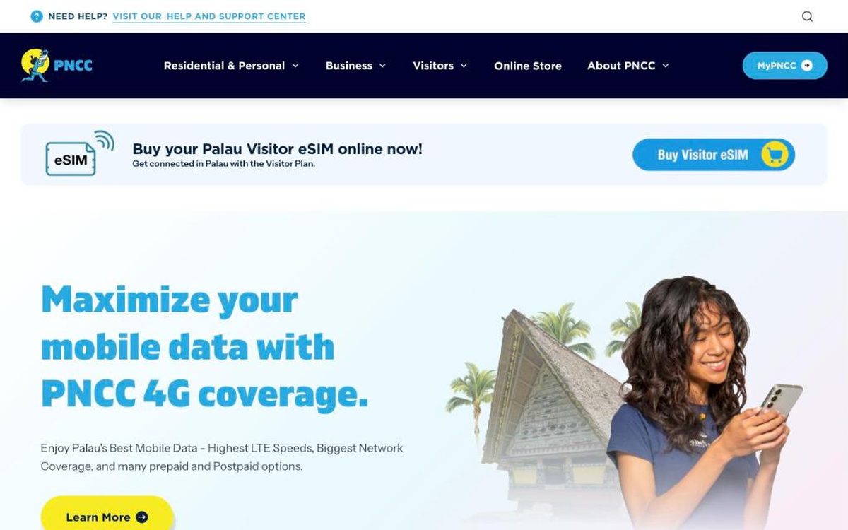 PNCC Palau online eSIM store, developed by Ninth Design — homepage