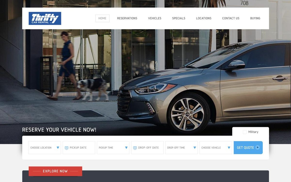 Thrifty Car Rental Guam website — homepage view